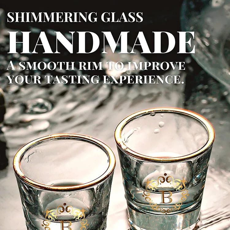 Personalized Thick Bottom Custom Gifts 1.5oz Tequila Vodka Whiskey Gold Rim Shot Glass Set for Lovers Birthday Christmas