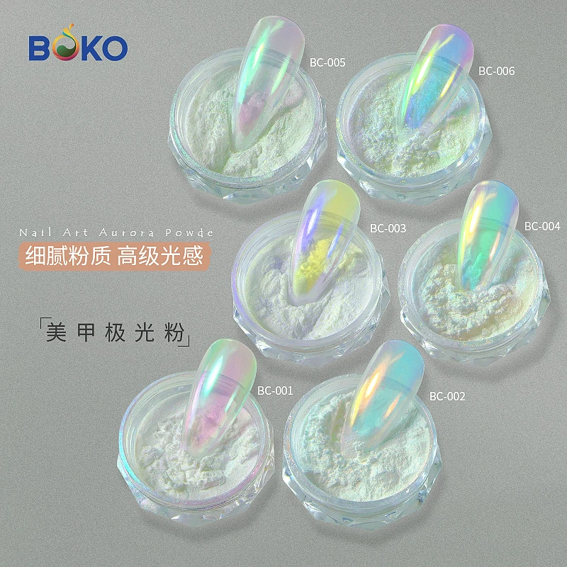 BOKO Bulk 100g Aurora Chrome Powder Shimmer Nail Glitter Nail Aurora Rubbing Dust Mirror Effect Fairy Powder BC