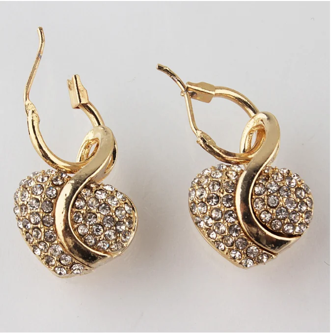 Fashion Jewelry Luxury Gold-color Romantic Austrian Crystal heart shape Chain Necklace Earrings Jewelry Sets