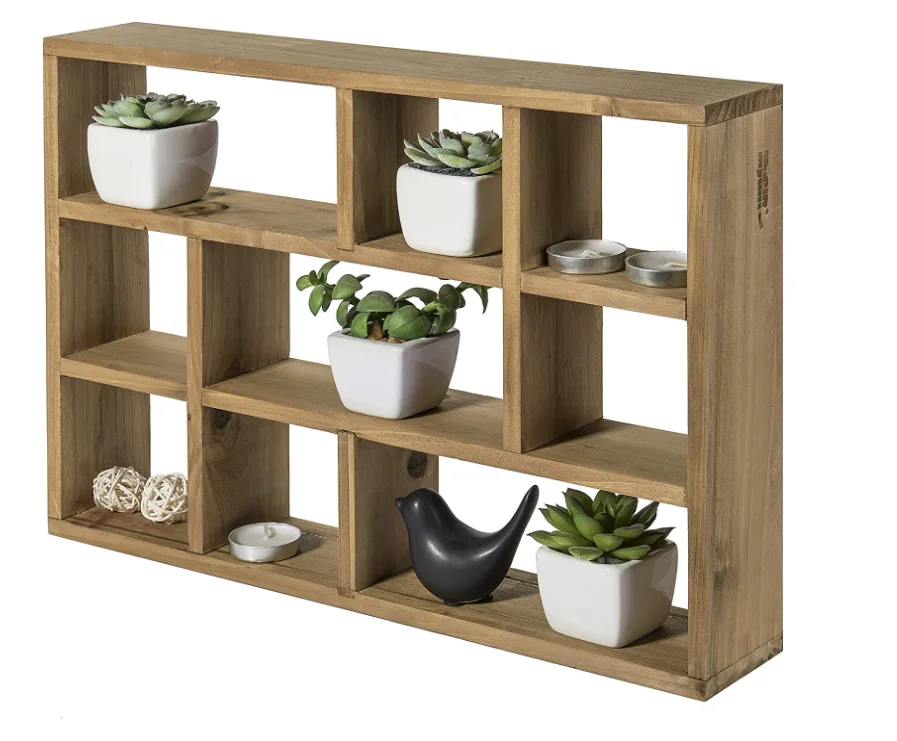 wall lock Multi-Slot Shelf Cube Display 9 Compartment Shadow Box Wall mountable wooden crafts plant shelf display