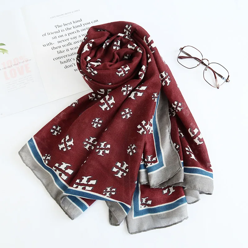 
Hemming different patterns printing Scarf Polyester Pashmina Autumn Spring Hijab For Modish lady Long Scarf 