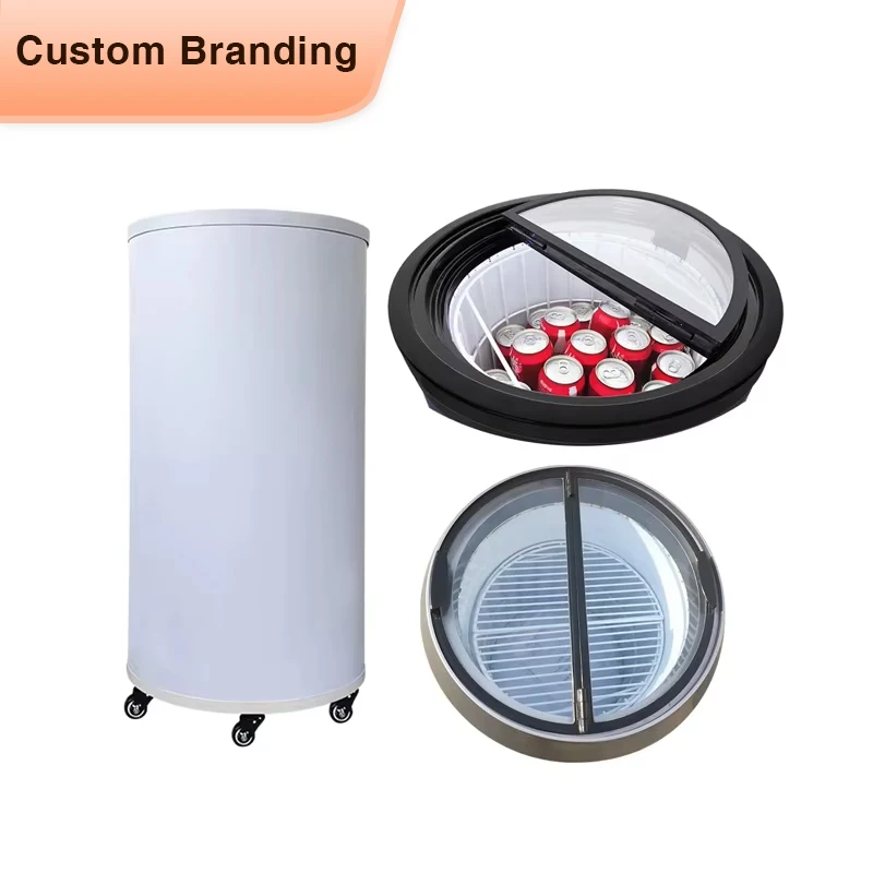 Meisda SC65Y Custom Sticker 65L Commercial Beverage Cooler Black round Barrel Shop Fridge with Wheels Single-Temperature Style