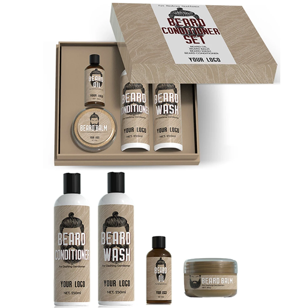 New Design China Factory Wholesale Simple Beard Kit Wash Shampoo Conditioner Oil Cream For Men Beard Care Grooming Kit
