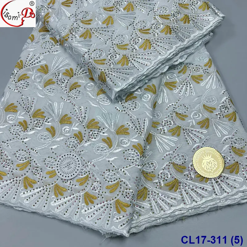 Lisami new rts luxury 5 yard voile swiss cotton dry  big flower embroidery bridal fashion lace dress fabric