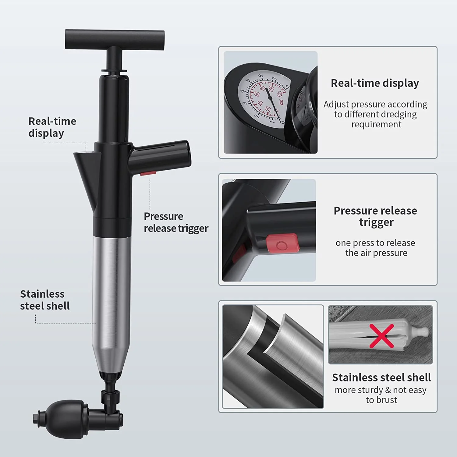 bathroom tools products multifunction vacuum toilet pipe unclog sewer dredge air drain plunger blaster silicone