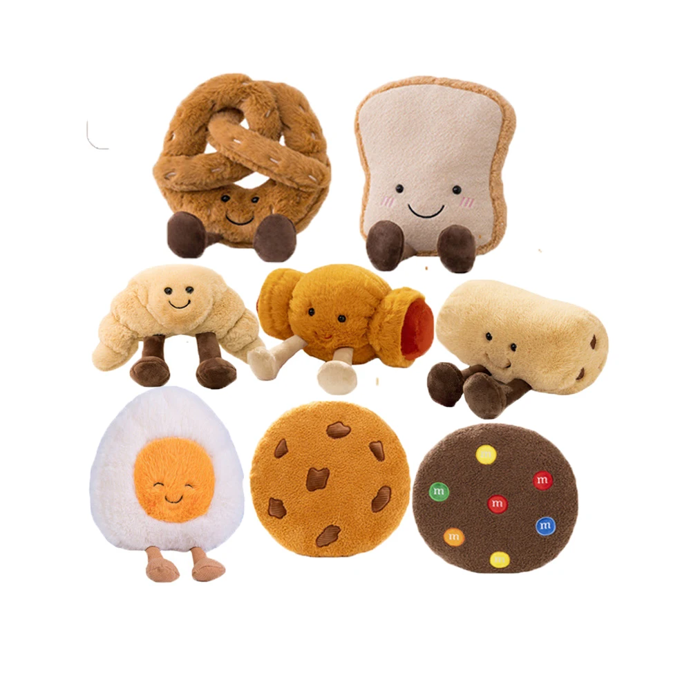Amusing Stuffed Pretzel Crossant Toast Bread Kids Food Plush Toy Boiled Egg Chocolate Cookie Pillow For Children Christmas Gifts
