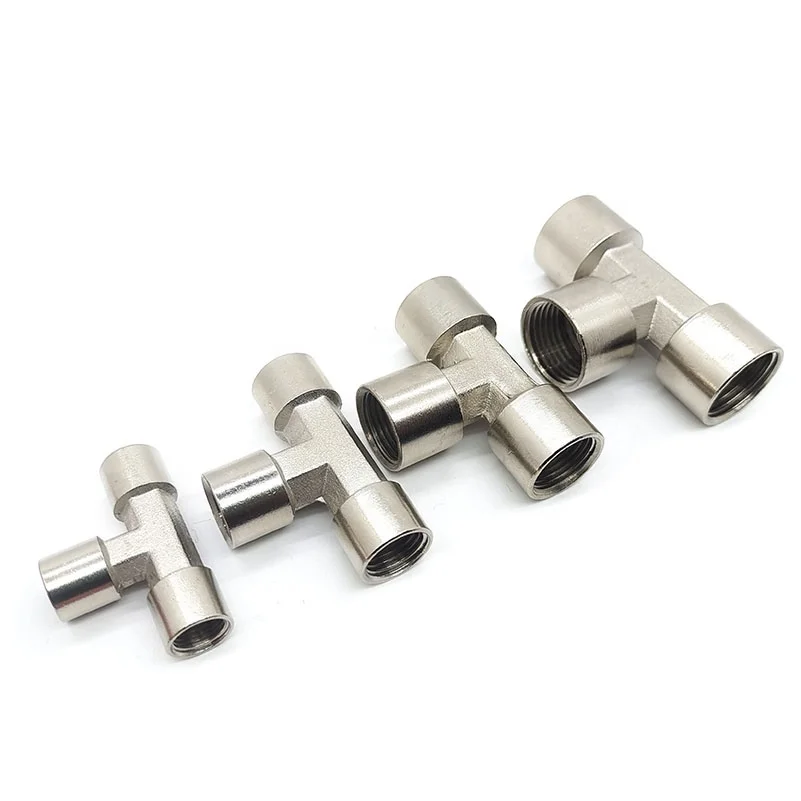 1/4 nickel Plated Female Male thread Brass Pneumatic Equal Air Tee pipe Fitting adapter