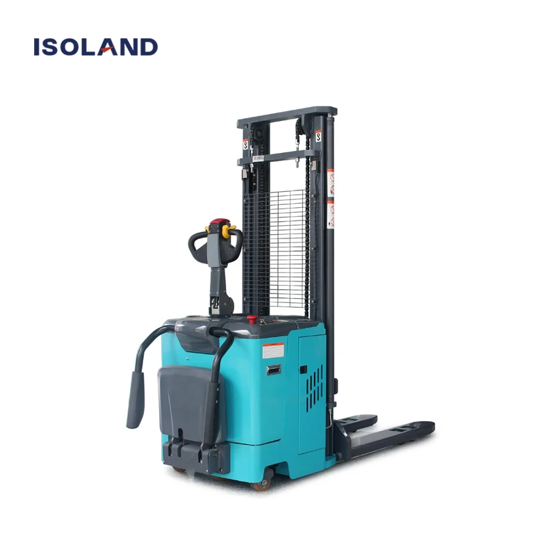 Isoland 1500kg DC Motor Power Full Electrical Reach Forklift Lift Standing Pallet Stacker