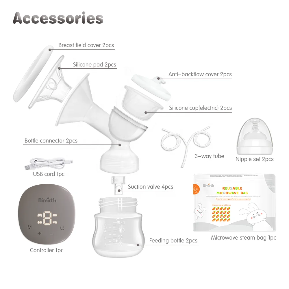 milk sucker Bimirth oem accept fit large breast 1800mAh rechargeable electric double electric breast pump