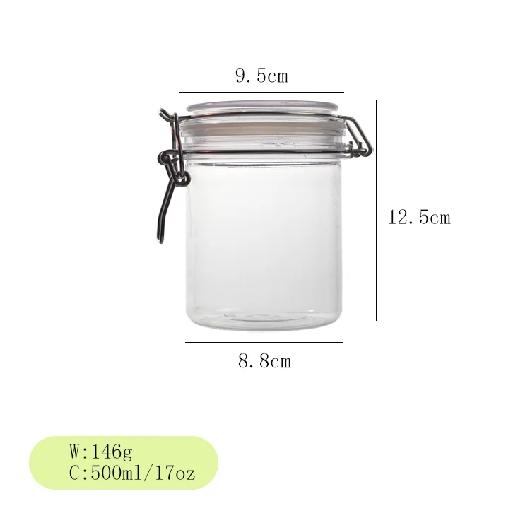 High quality airtight round  clear 600ml PET plastic metal wire clip kilner jar for food preserving