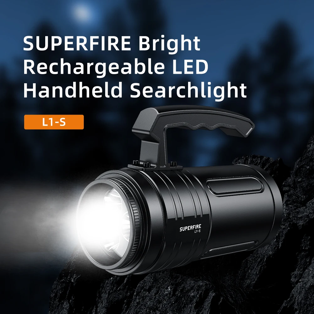 Bright Rechargeable LED L1-S Searchlight high power battery display black searchlight with Induction Taillight