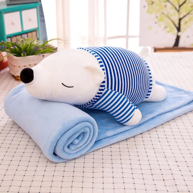 Animal Pillow With Baby Polyester  Flannle Fleece Baby Blanket Cartoon Bear