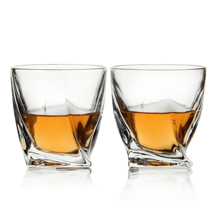 AIHPO06 Fancy Unique Curved Design Shaped Thick Heavy Bottom Base Crystal Drinking Tumbler Twist Whiskey Glasses