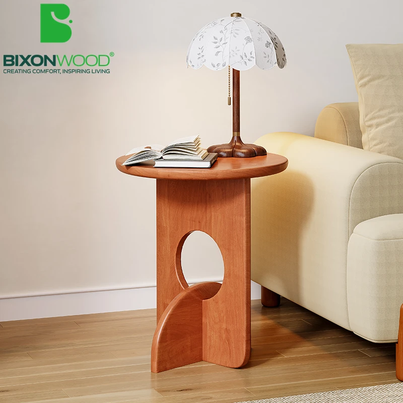 BIXONWOOD Wabi Sabi Oak Soild Wood Side Table Modern Minimalist Log Round Coffee Tables for Living Room