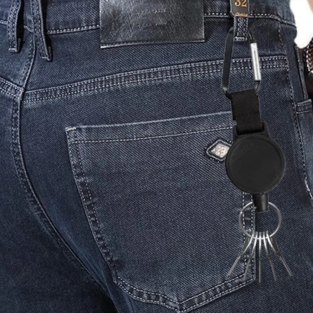 Custom Logo Retractable Metal Key Ring and Chain Multicolour Badges Reels Holder Carabiner Stainless Steel Wire Rope Keychain