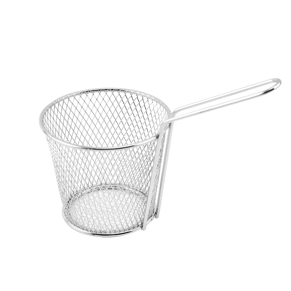 New Arrival Suitable for Food Presentation Tableware Stainless Steel Round Fried Food Filter Mini French Fries Basket