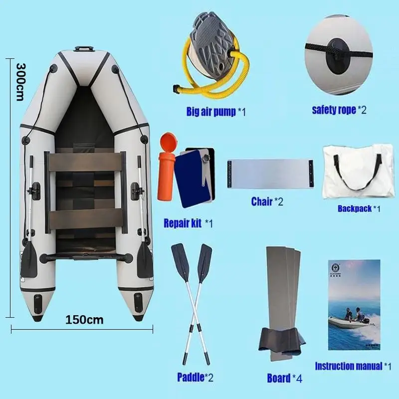Solar Marine 10 Foot Inflatable Speed Boat PVC Assault Rescue Kayak Transom Sport Tender Boat with Motor Board