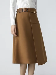 HISOKEY asymmetric design half skirt commuter women clothing Solid high waist mature long skirt