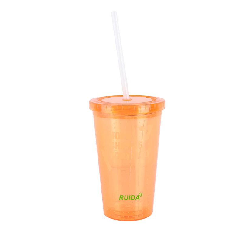 Amazon Top Seller 16oz 24oz Acrylic Slurp Double Wall Plastic Dome Cup Bottle with Straw