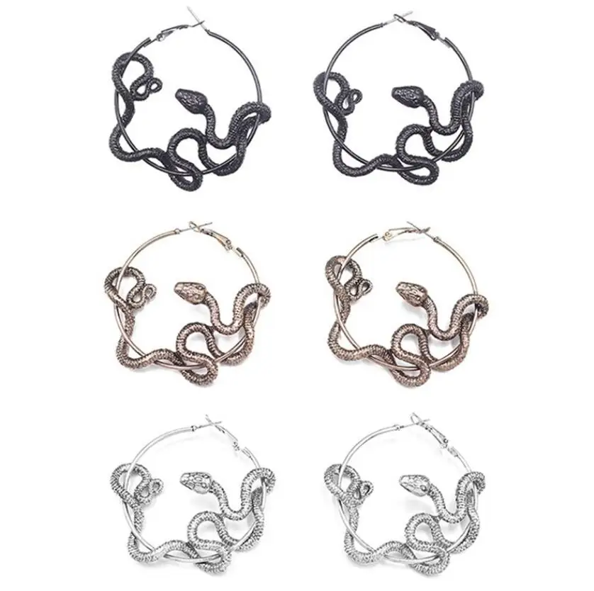 5.3 x 5.6 cm Gold ,Black, Silver Personalized Unique Snake Hoop Earrings