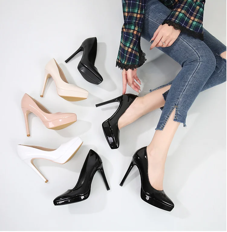 Hot Sale Genuine Leather Platform Pumps Women High Heel Shoes