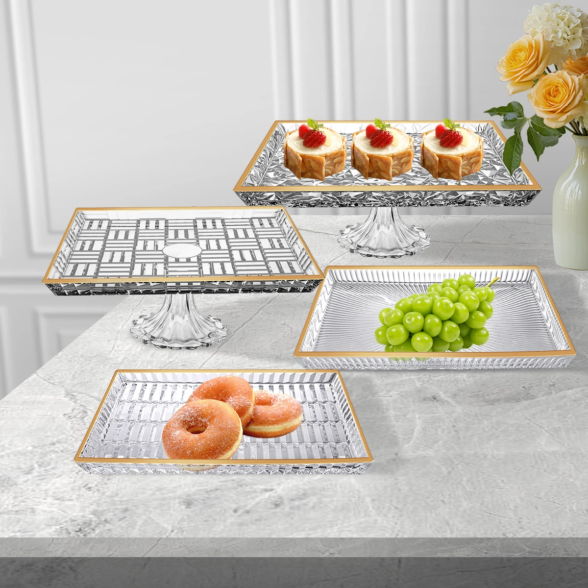 JINGHUANG Footed Small Glass Fruit Bowls Footed Sweet Serving Stand Gold Rim Decorative Crystal Glass Fruit Bowls With Lid