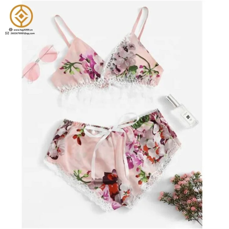 Fast Shipping women satin short pajama silk  lingerie set