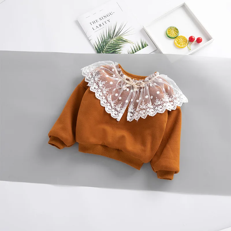 Hao Baby Winter New Girl Fall Korean Girls Velvet Sweater Lace Collar Coat Baby Girls Outfit