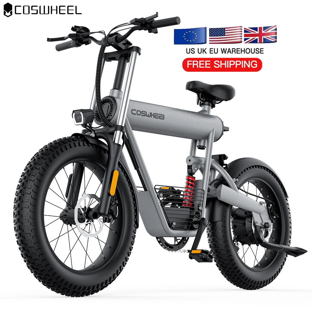 Winter Snow Fatbike COSWHEEL T20 Full Suspension Electric Bicycle 500W Electric Bike 1000W 48V EU USA Warehouse Fat Tire eBike