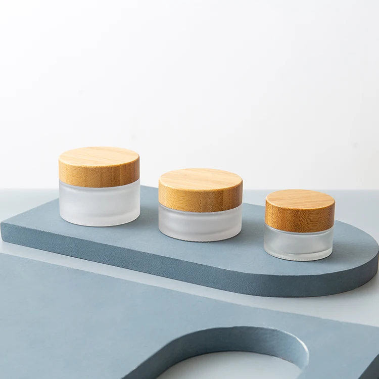 Luxury frosted glass jar with bamboo lid, 15g 30g 50g 100g 150g 200g bamboo wooden cosmetic jar for face cream