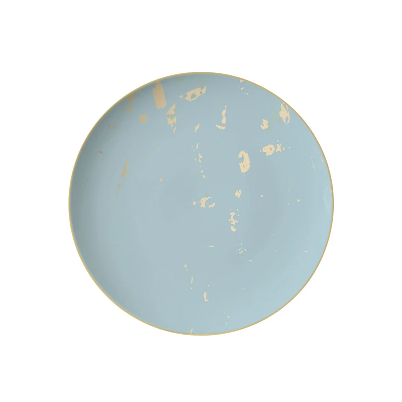 Light Blue and Gold Porcelain Dinner Set Wedding Decorative Charger Plate Bone China Dinnerware for Wedding Tabletop Crockery