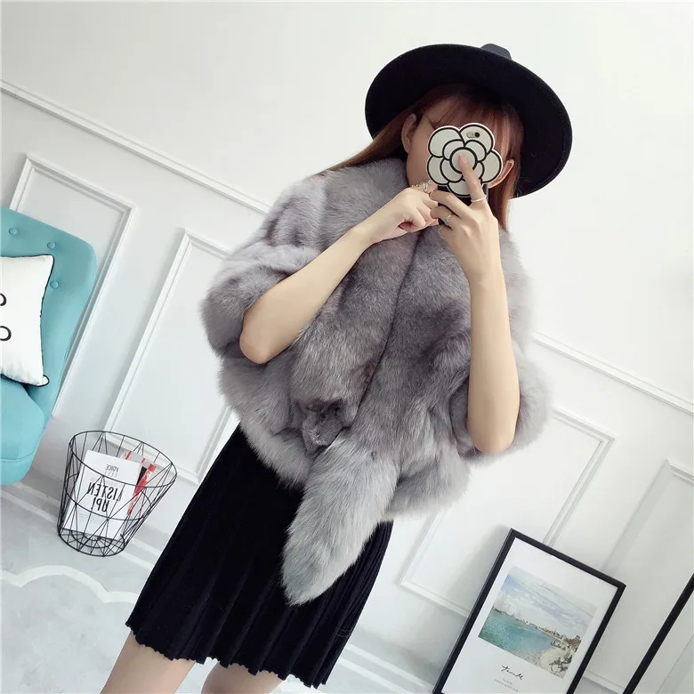 
Best-selling Wholesale Winter Woman New Style Real Fox Fur Shawl Cape 