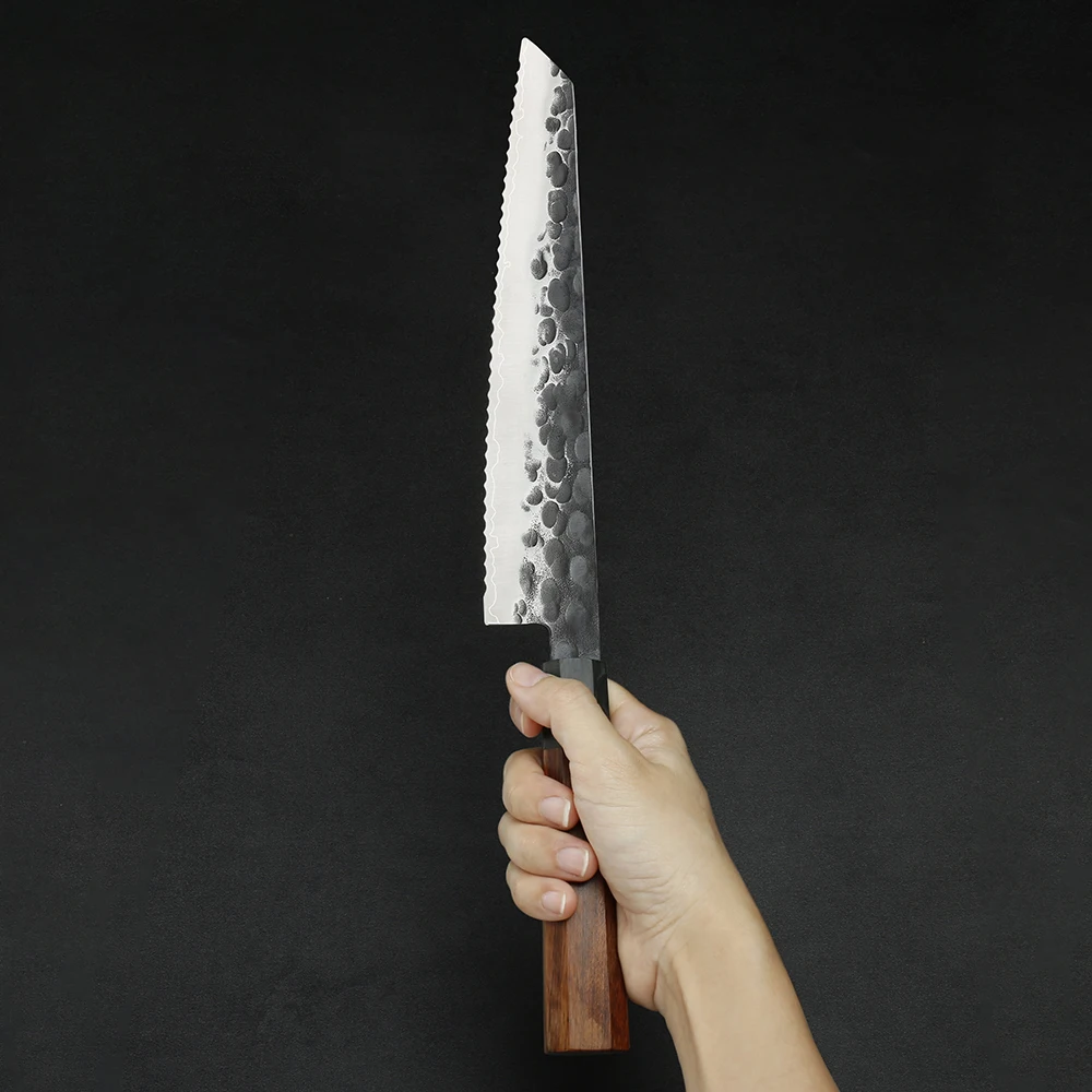 3 Layers steel 9Cr18mov clade steel 9.5inch bread knife sells top grade military grade ebony handle bread cake knife