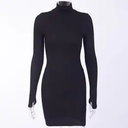 Women new solid color turtle neck long sleeve dresses fall and winter bodycon dress multi color sexy dresses
