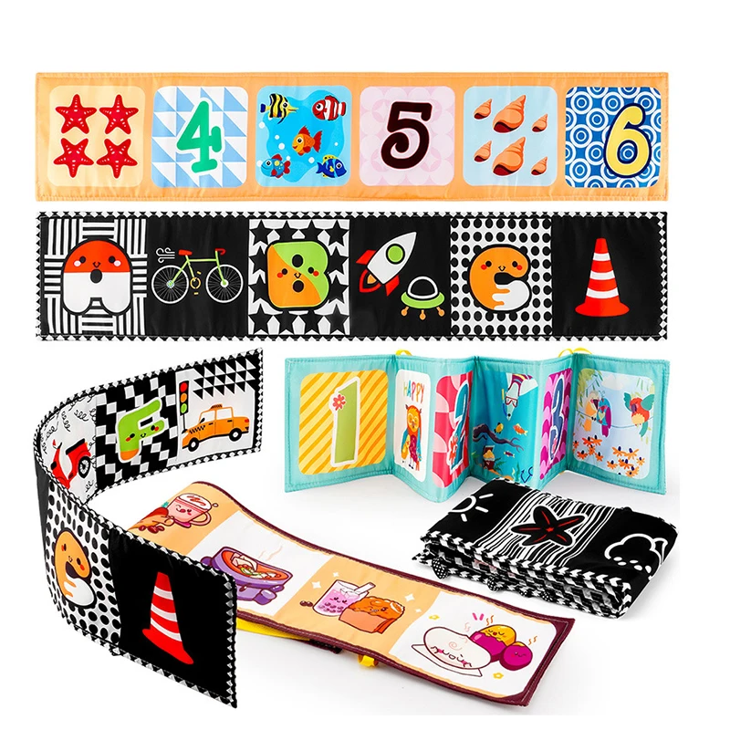 Black And White Early Education Cloth Fabric Activity Washable montessori Sensory Soft Baby Bed Wrapping Quite Cloth Books