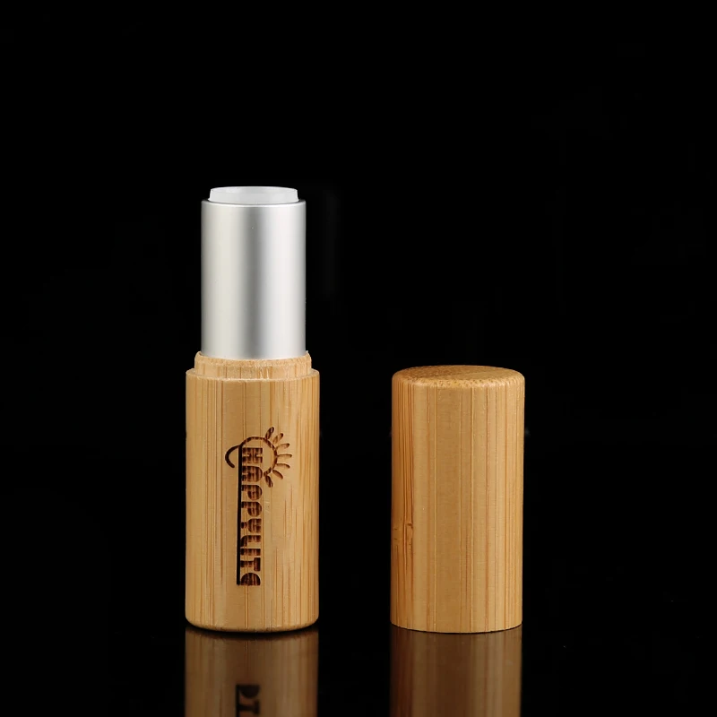Eco friendly custom empty cosmetic packaging 4.5g bamboo lipstick chapstick container lip balm tube