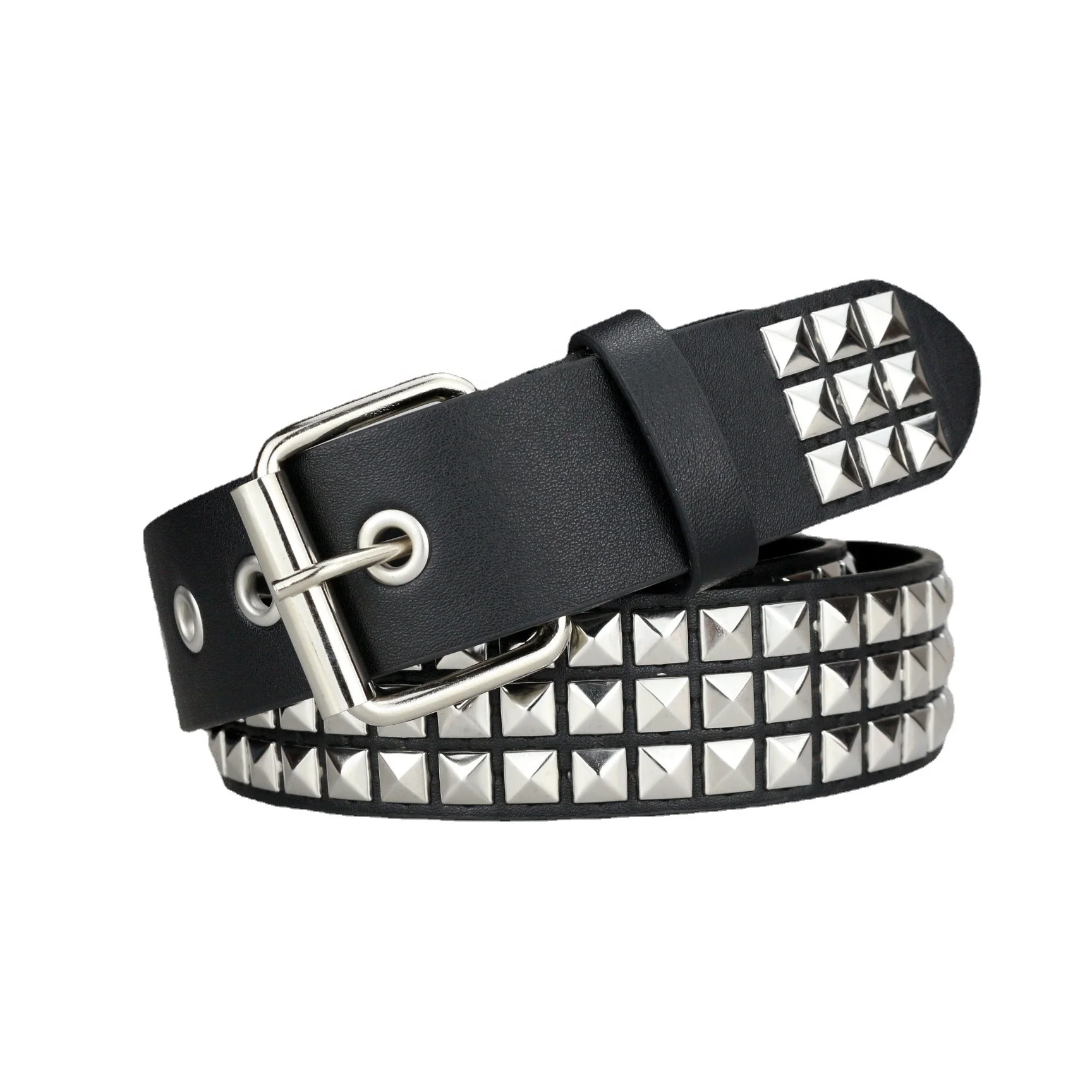 European And American Unisex Custom women men Black Studded Belt Punk Rock Rivet Belt Grommet Pu Leather Belt