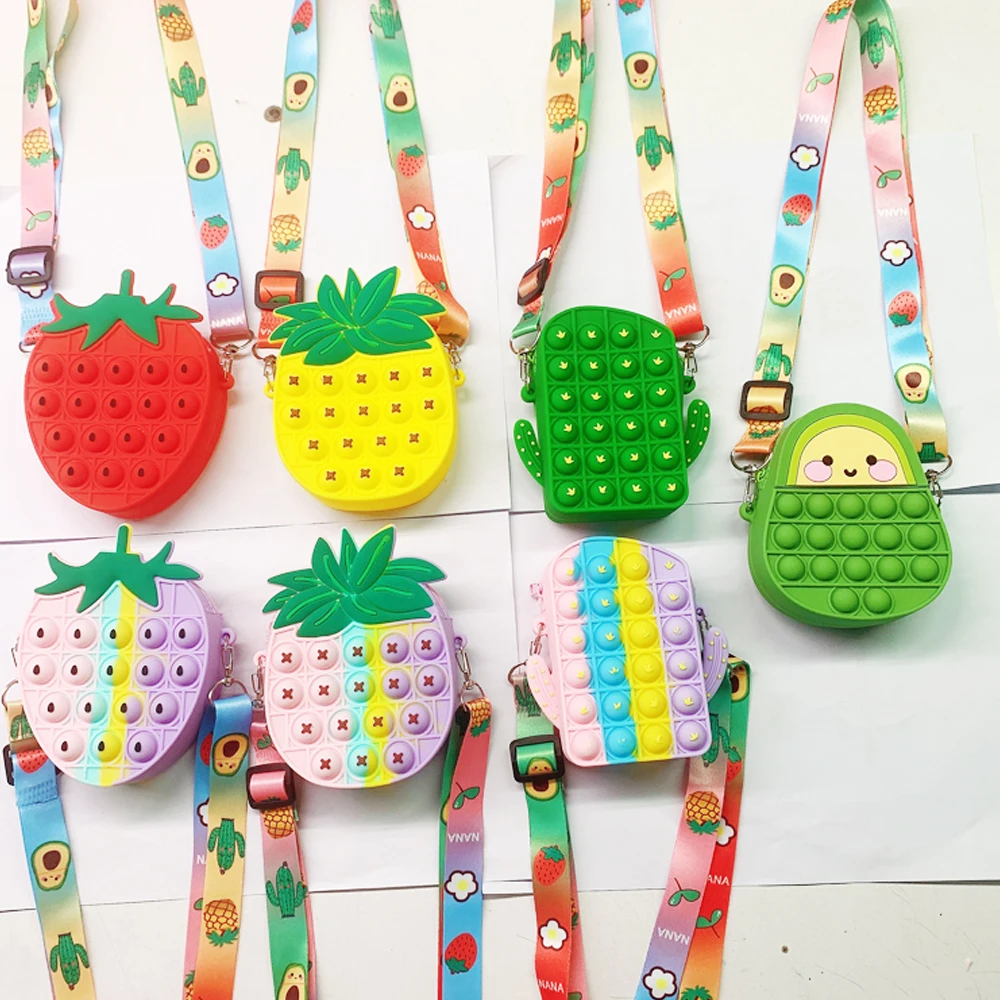 2021 kids soft silicone push bubble poppet crossbody hand money bag kid unicorn fidget toy push pop it coin purse for girls