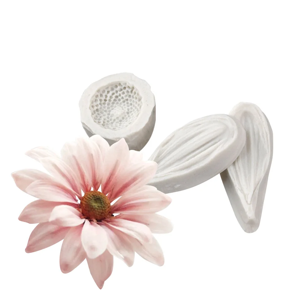 Set of 3 Simulated Beautiful Small Daisy Flower Veiner Pistil Fondant Silicone Mold DIY Decorating Cake Petal Baking Tool