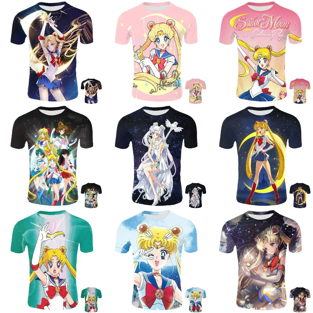 Custom anime Moon Sailor T-shirt Decoration Girl Doll Figure Office 3D printed T shirt Car Decoration