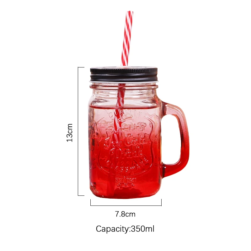 350ml Iced Coffee Tea Smoothie Mason Jar with Handle Metal Lid