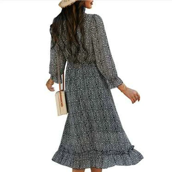 Женское милое шифоновое платье трапециевидной формы с глубоким v-образным вырезом и цветочным принтом