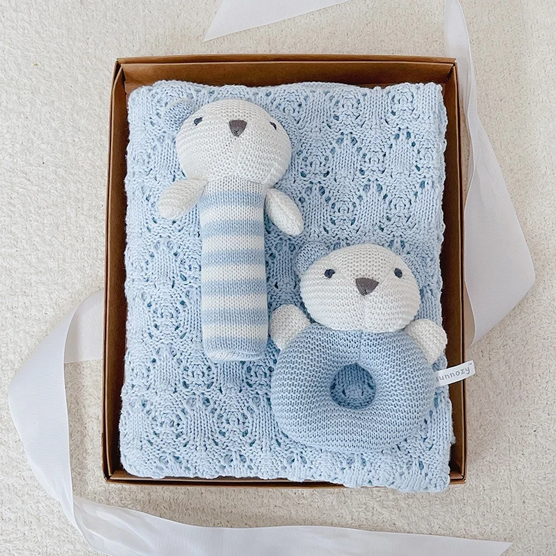 OEM ODM wholesale super soft organic cotton knitted baby blankets newborn for sleeping with comfort toy