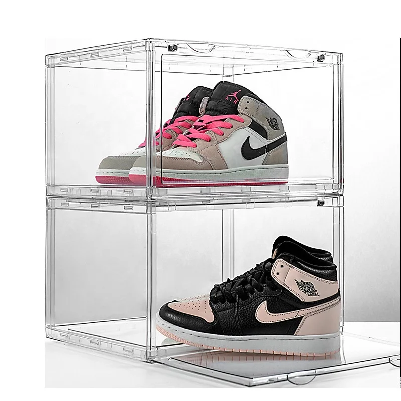 Acrylic LED Transparent Shoe Box, Side Opening Stackable Remote Control Shoe Box with Lights, Customized Hot Bag Display Boxes