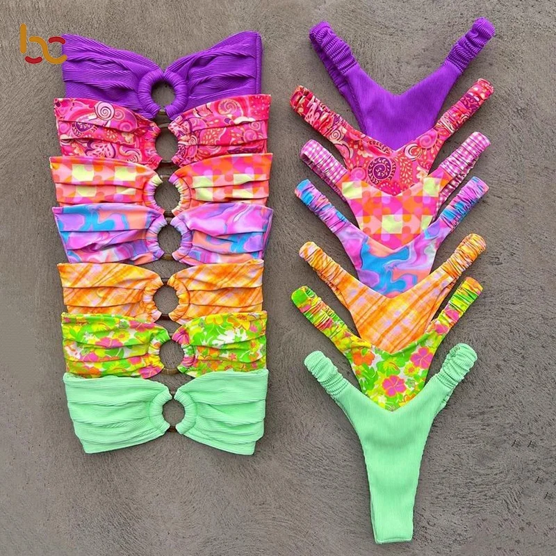 Fashion Designer Custom Design Floral Printed Beautiful Women Sexy Bikinis Multicolor Two Piece Set Swimsuit