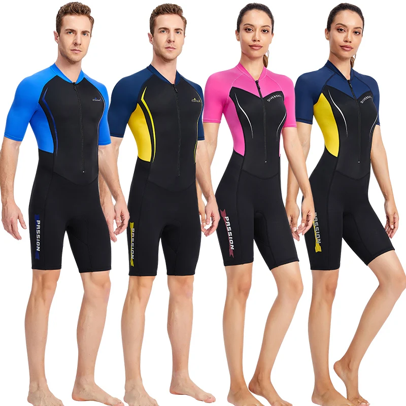 Wetsuits Diving Suit Men Neoprene Swimsuit Short Sleeve Warm Front Zipper Women Surfing Snorkeling Wetsuit
