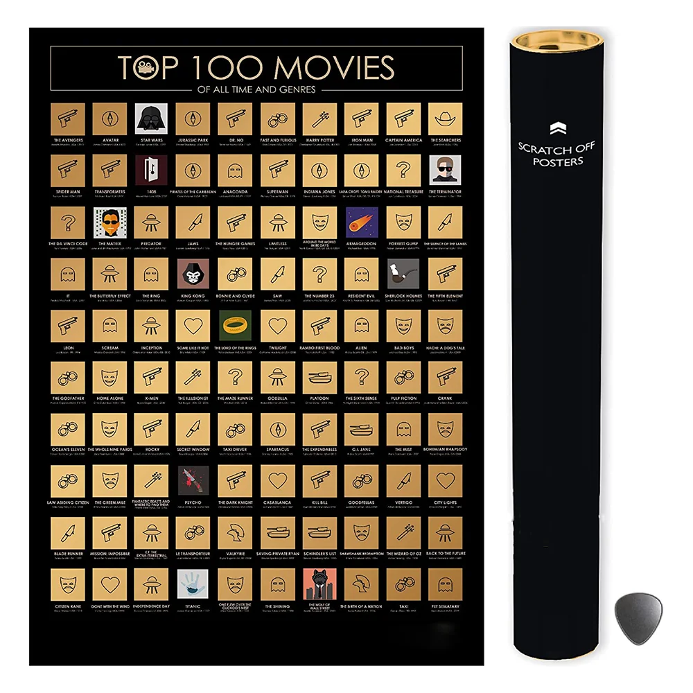 Top Must See Movie Challenge 100 Movies Scratch Off Poster - Films of all Time Bucket List