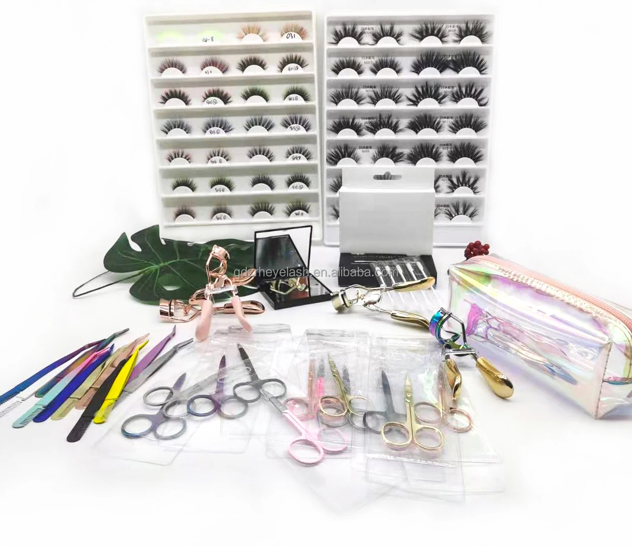  Beauty cosmetics tools makeup brush make up set LED Mirror eyelash tweezers mirror led