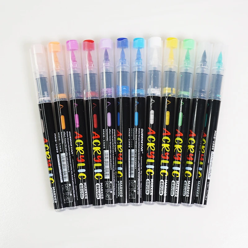 New arrival 12 Colors School Stationery soft brush tip acrylic paint Marker Pen water-ink Acrylic art Drawing Marker