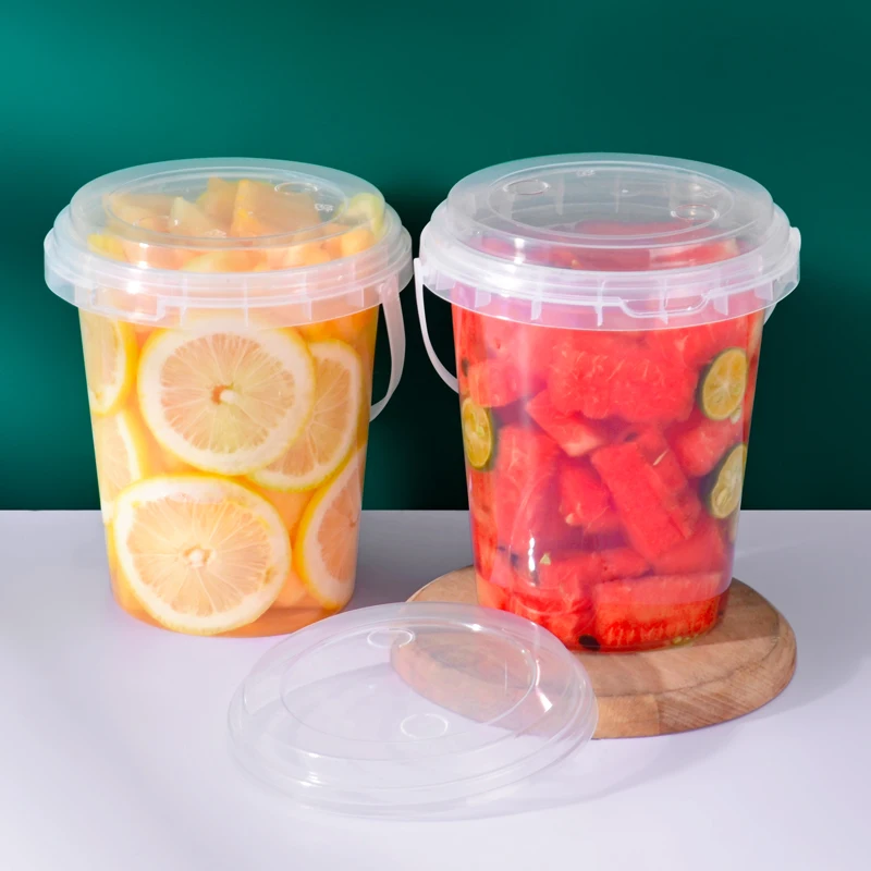 Custom Food Grade 32 OZ PP Plastic Drink Yogurt Milk Tea Fruits Container Clear Bucket Cups